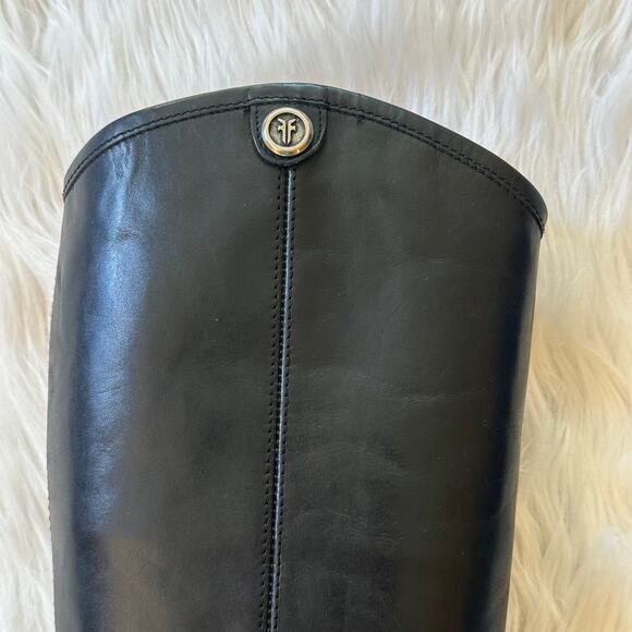 FRYE Melissa Button 2 Riding Boots Tall Leather Block Heel Flat, Black - Picture 4 of 12